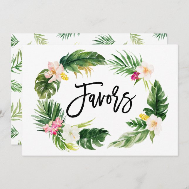 Invitation Aquarelle Tropical Floral Wreath Faveurs Signal (Devant / Derrière)