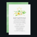 Invitation Aquarelle Tropical Frangipani Bat mitzvah<br><div class="desc">Sage vert,  jaune et blanc botanique tropicale frangipanis cartes d'invitation bat mitzvah conçues pour être rapidement et facilement customisé à vos détails de l'événement.</div>