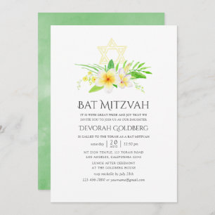 Invitation Aquarelle Tropical Frangipani Bat mitzvah