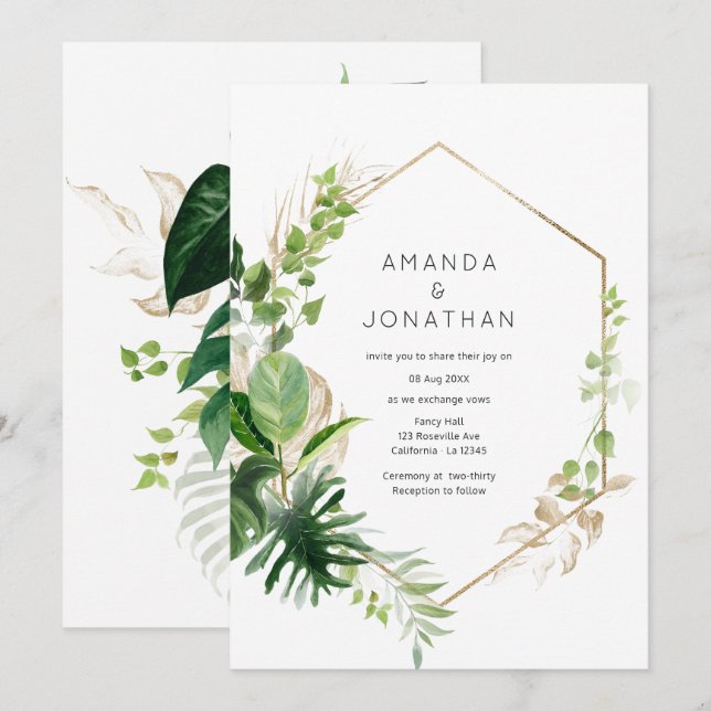 Invitation Aquarelle Tropical Geometry Beach Wedding (Devant / Derrière)