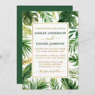 Invitation Aquarelle Tropical Green Mariage Or Vert