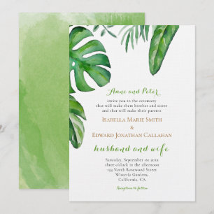 Invitation Aquarelle Tropical Green Palm Feuille Mariage