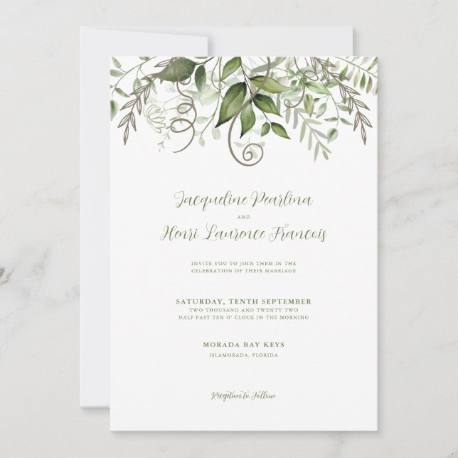 Invitation Aquarelle Tropical Greenery Mariage Feuille (Devant)