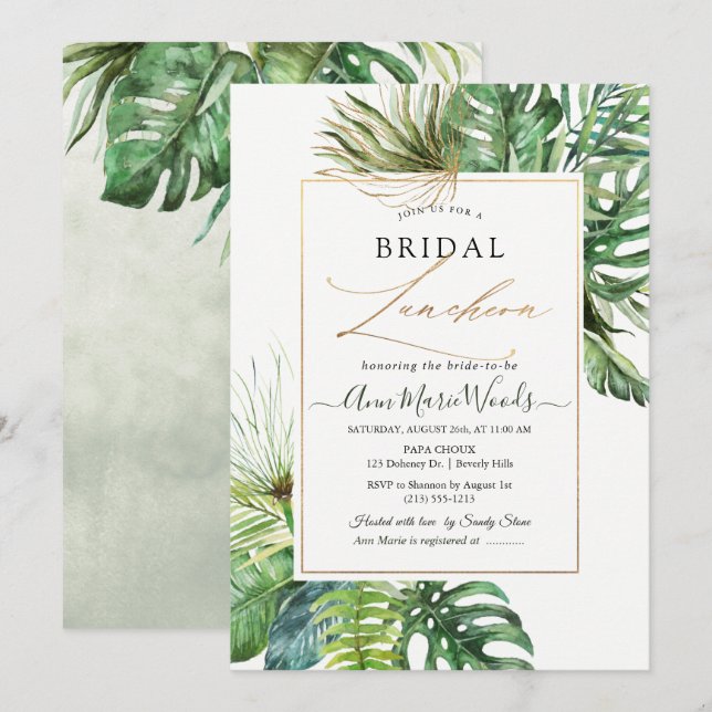Invitation Aquarelle Tropical Jungle Bridal Invitat (Devant / Derrière)