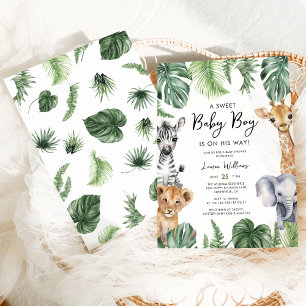Invitation Aquarelle Tropical Jungle Safari Baby shower Garço