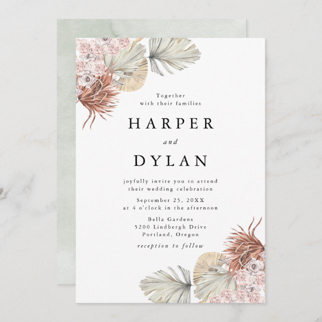 Invitation Aquarelle Tropical Love Floral Mariage (Devant / Derrière)