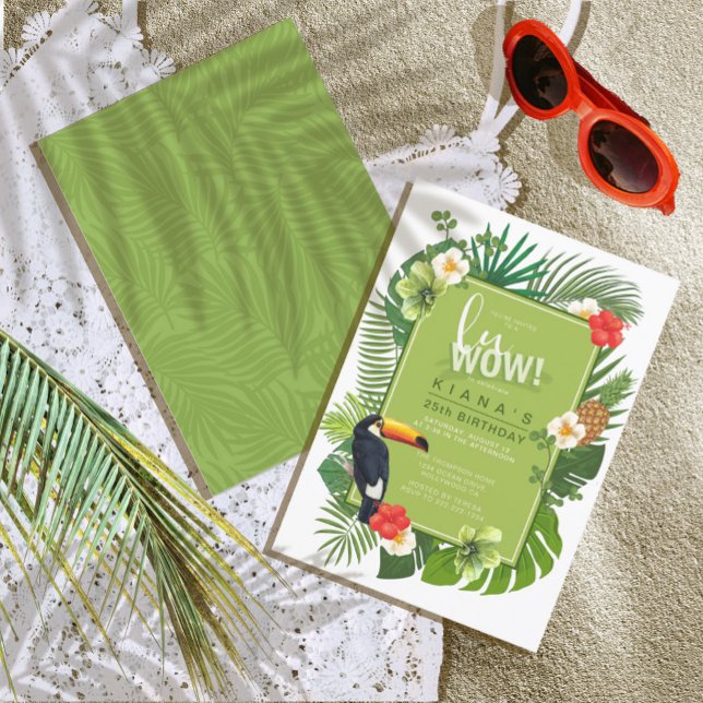 Invitation Aquarelle Tropical Luau LuWOW ! ID577 vert (Front/Back In Situ)