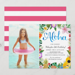 Invitation Aquarelle Tropical Luau   Photo Anniversaire