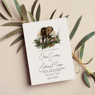 Invitation Aquarelle Tropical Safari Jungle Elephant Mariage