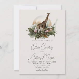 Invitation Aquarelle Tropical Safari Jungle Giraffe Mariage