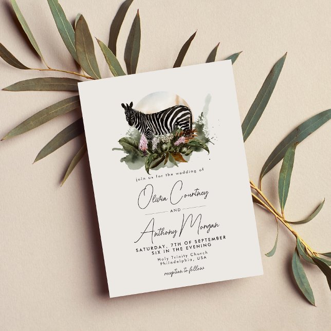 Invitation Aquarelle Tropical Safari Jungle Zebra Mariage (Créateur téléchargé)