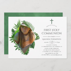Invitation Aquarelle Tropical Summer First Holy Communion