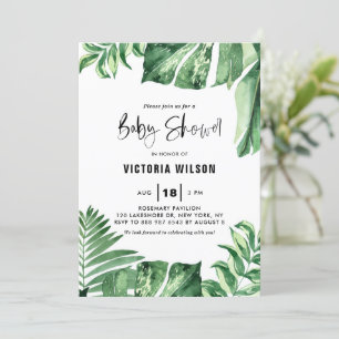 Invitation Aquarelle Tropical Variegical Feuille Baby shower