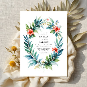 Invitation Aquarelle Tropical Wreath Mariage de verdure