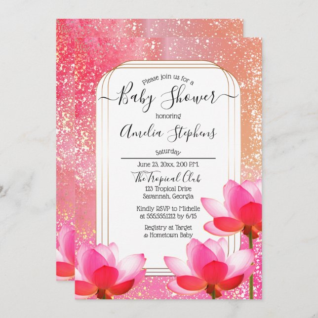 Invitation Aquarelle tropicale Boho Lotus Baby shower floral (Devant / Derrière)