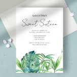 Invitation Aquarelle tropicale Feuille 16e anniversaire<br><div class="desc">Donnez le ton pour une fête tropicale et élégante avec cette élégante invitation Sweet 16, parfaite pour des idées de fête d'anniversaire adolescentes comme une fête de piscine tropicale ou une fête de plage luau tiki. Doté d'une typographie chic qui se lit "Sweet sixteen" et d'originaux feuilles de monstère de...</div>