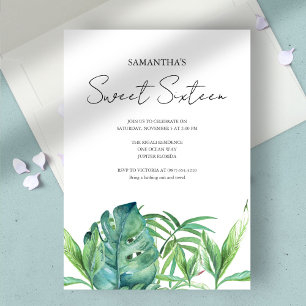 Invitation Aquarelle tropicale Feuille 16e anniversaire