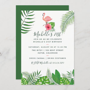 Invitation Aquarelle tropicale Flamant rose rose 21e annivers