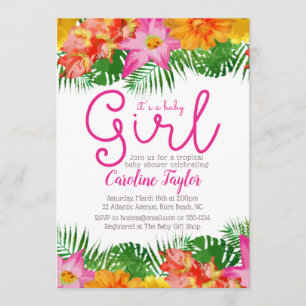 Invitation Aquarelle tropicale Floral Baby Girl Douche