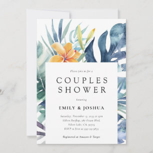 Invitation Aquarelle tropicale Florale été Couples Douche