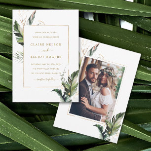 Invitation Aquarelle Tropicale Foliage Gold Mariage Photo