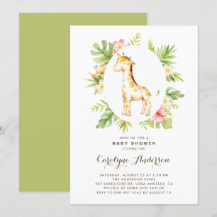 Invitation Aquarelle tropicale Giraffe Baby shower d'été