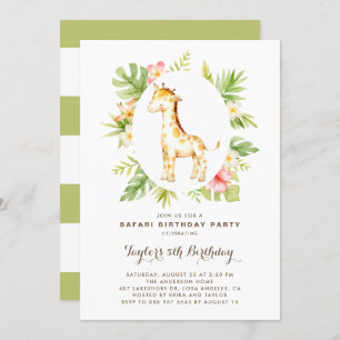 Invitation Aquarelle tropicale Giraffe Safari Anniversaire de