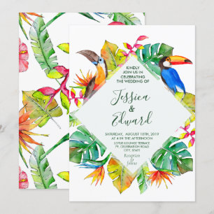 Invitation Aquarelle tropicale Hawaii Oiseaux exotiques