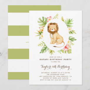 Invitation Aquarelle tropicale Lion Safari Anniversaire de en