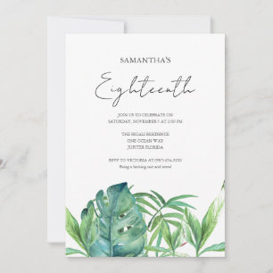 Invitation Aquarelle tropicale Luau 18e anniversaire