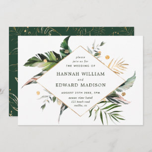 Invitation Aquarelle tropicale Mariage d'or vert du feuillage