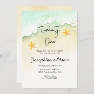 Invitation Aquarelle tropicale Ocean Beach 21e anniversaire