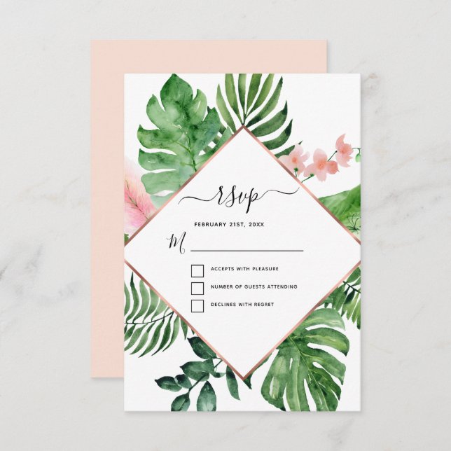 Invitation Aquarelle tropicale Palm Mariage géométrique RSVP (Devant / Derrière)