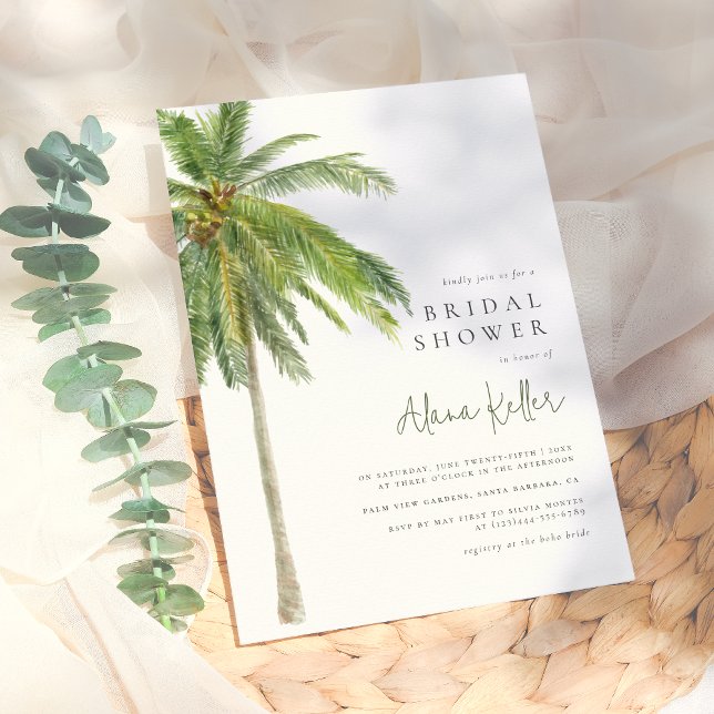 Invitation Aquarelle tropicale Palm Tree Boho Fête des mariée (Créateur téléchargé)