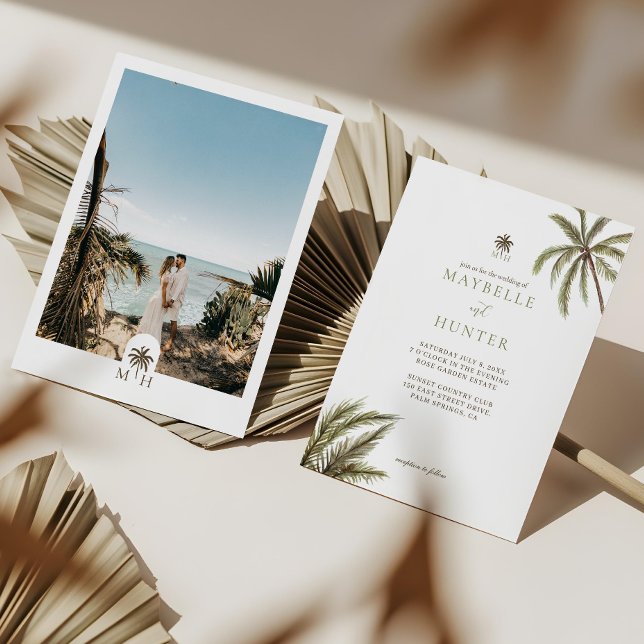 Invitation Aquarelle tropicale Palmiers Boho Mariage Photo (Tropical Watercolor Palm Trees Boho Wedding Photo Invitation)