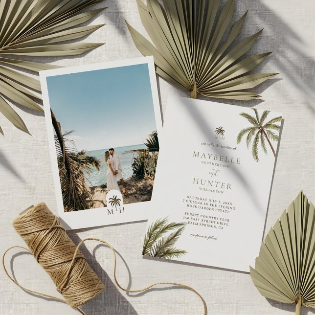 Invitation Aquarelle tropicale Palmiers Boho Mariage Photo (Tropical Watercolor Palm Trees Boho Wedding Photo Invitation)