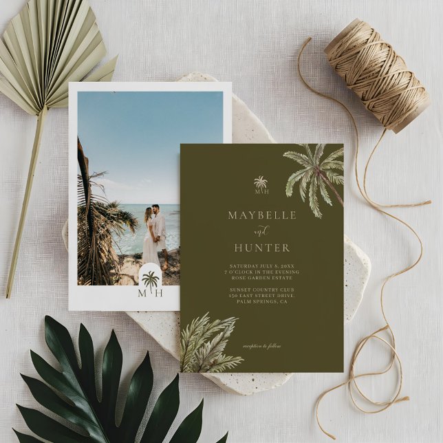 Invitation Aquarelle tropicale Palmiers Boho Mariage Photo (Tropical Watercolor Palm Trees Boho Wedding Photo Invitation)