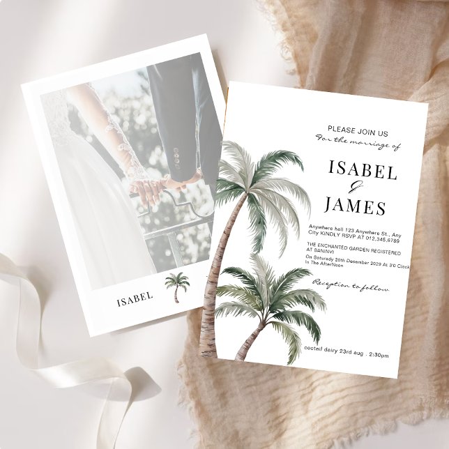 Invitation Aquarelle tropicale Palmiers Photo Boho Mariage (Créateur téléchargé)