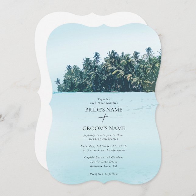 Invitation Aquarelle tropicale Palms & Mariage de plage (Devant / Derrière)