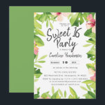 Invitation Aquarelle tropicale Sweet sixteen floral<br><div class="desc">Une invitation fantaisiste de sweet sixteen avec de l'aquarelle,  une variété de feuilles de palmiers,  de feuilles de bananes et d'autres éléments tropicaux. Cette invitation personnalisable est parfaite pour les événements d'été ou de printemps.</div>