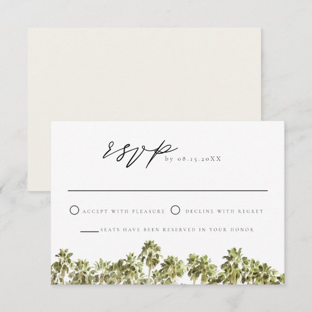 Invitation Aquarelle tropicale verte Palm Tree Beach RSVP (Devant / Derrière)