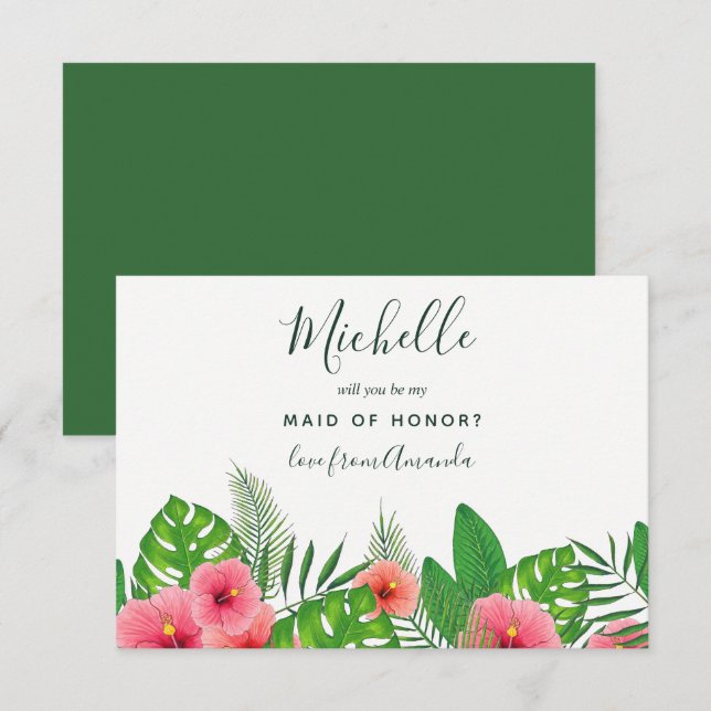 Invitation Aquarelle Tropicale Veux-Tu Être Ma Demoiselle D'H (Devant / Derrière)