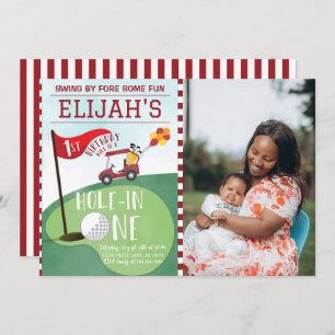 Invitation Aquarelle Trou rouge en un Golf 1er Anniversaire P