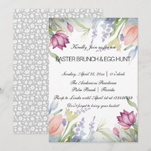 Invitation Aquarelle Tulipe Florale Pâques Brunch & Chasse au