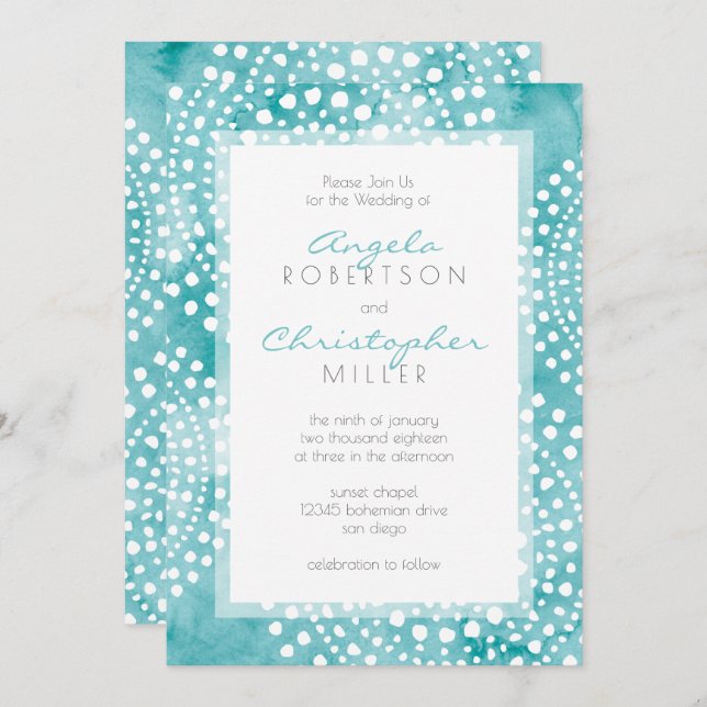 Invitation Aquarelle turquoise Bali Boho Mariage (Devant / Derrière)