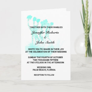Invitation Aquarelle Turquoise Bleu Art Abstrait Arbres Maria