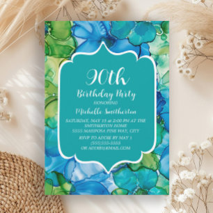 Invitation Aquarelle Turquoise bleu vert 90e anniversaire