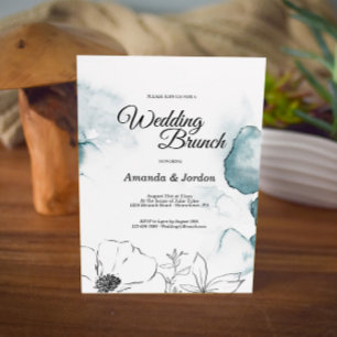 Invitation Aquarelle turquoise Croquis Mariage Brunch Invitat