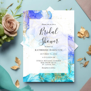 Invitation Aquarelle turquoise et Fête des mariées or