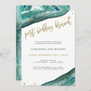 Invitation Aquarelle Turquoise et Gold Geode Post Mariage Bru